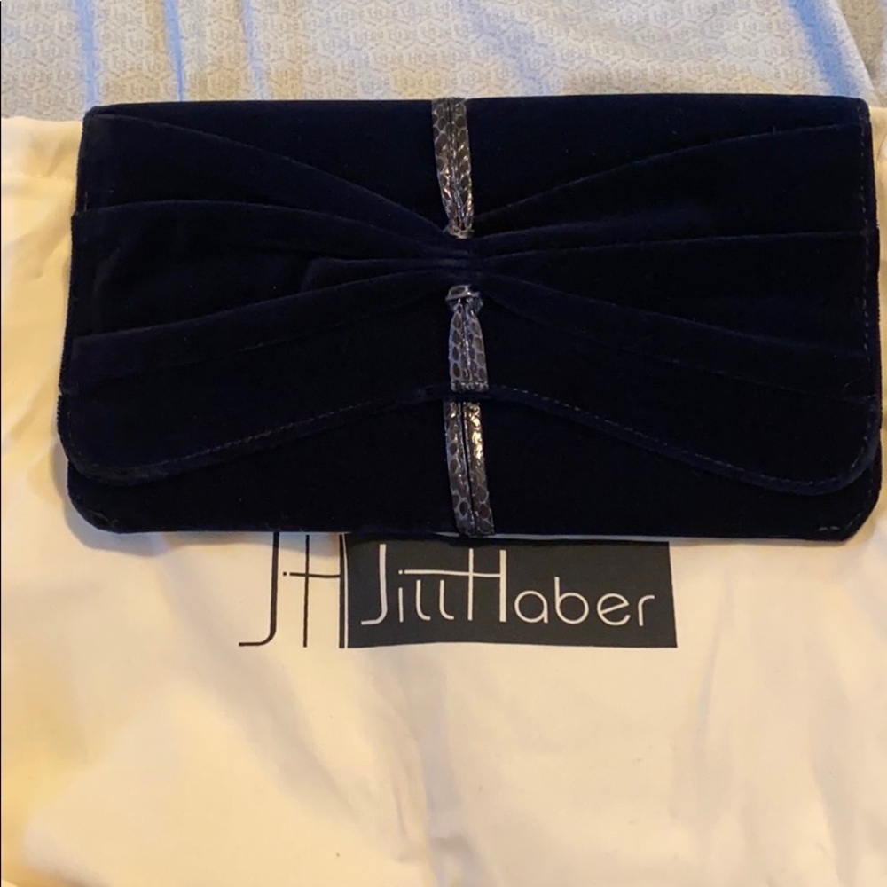 Jill Haber navy velvet clutch
